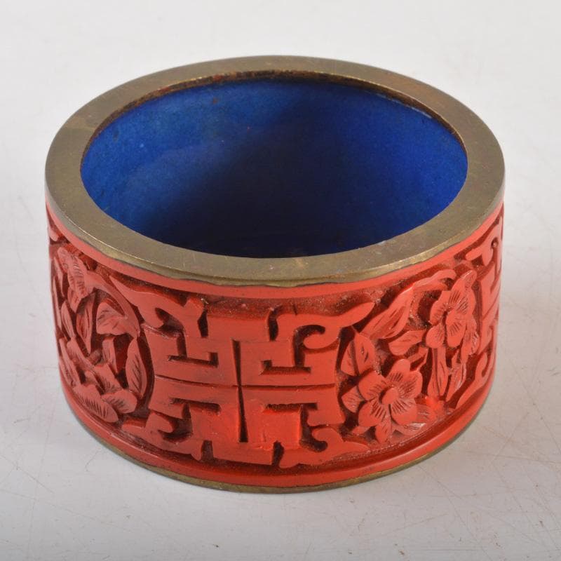 中国 剔紅 堆朱 内七宝 花文瓶 蓋物など 3点まとめて V