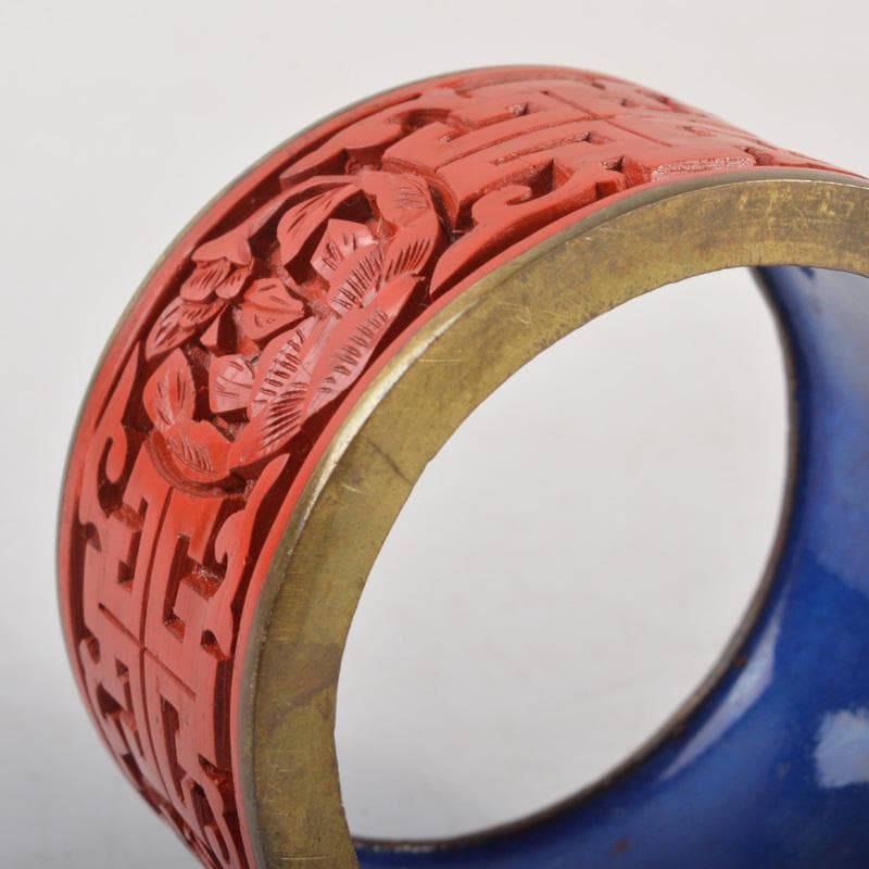 中国 剔紅 堆朱 内七宝 花文瓶 蓋物など 3点まとめて V