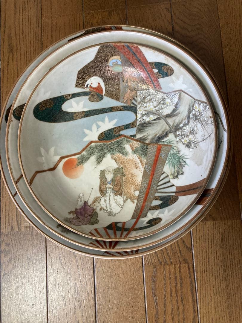 九谷焼の大きな鉢3枚 骨董 レトロ