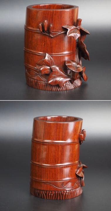 送料無料 極上唐木紫檀/黄花梨木透かし彫り筆筒 箱付 完品無傷 - メルカリ