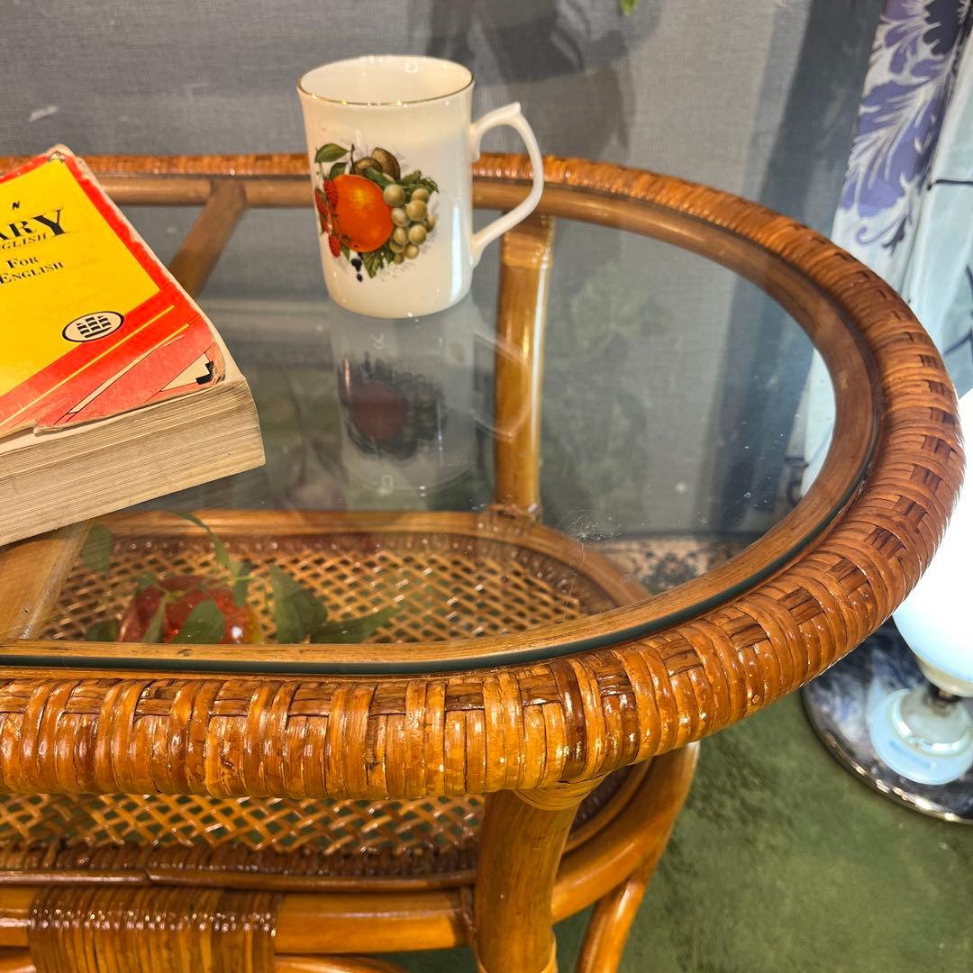 Sale ヴィンテージ 籐ラタンフレーム オーバル　ローテーブル