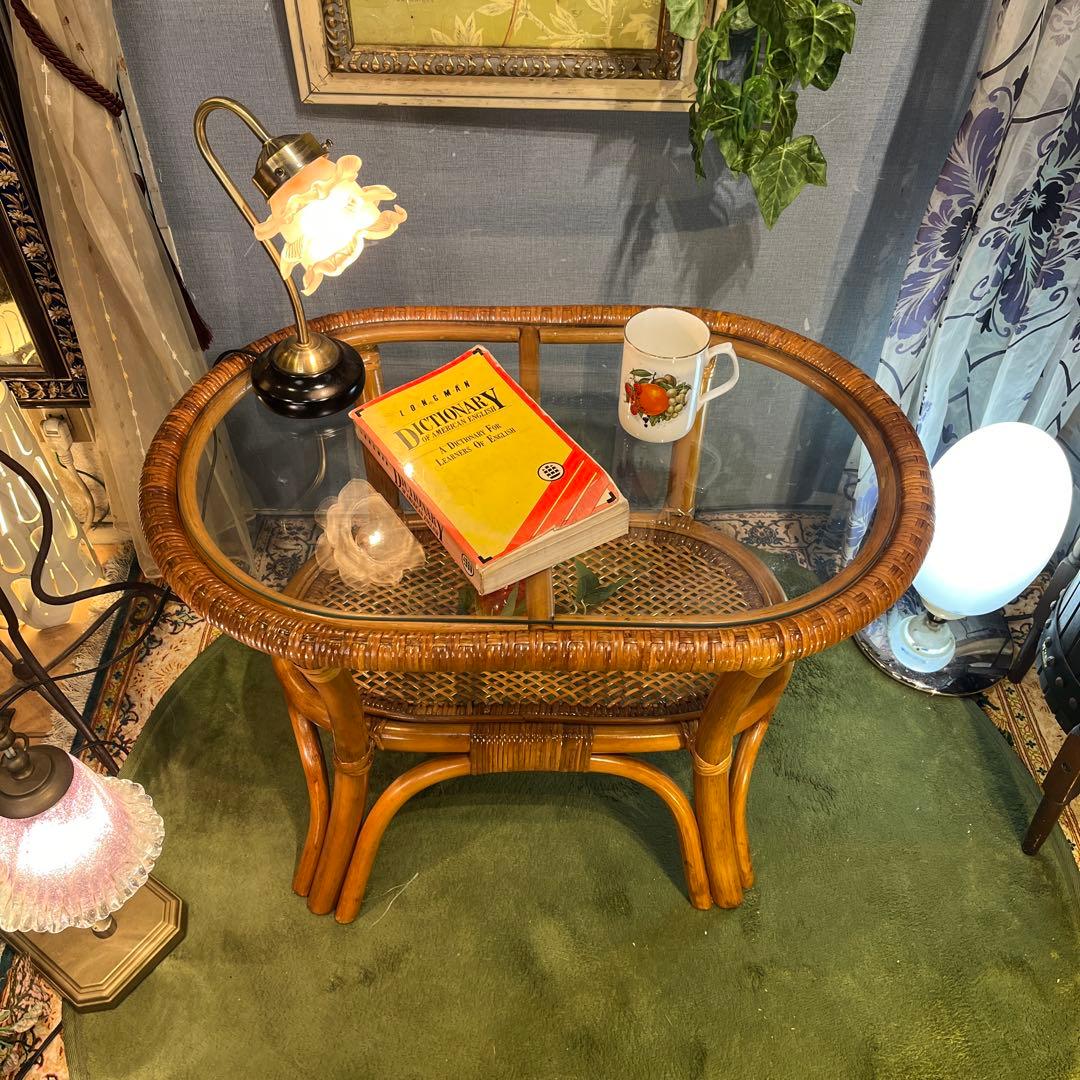 Sale ヴィンテージ 籐ラタンフレーム オーバル　ローテーブル
