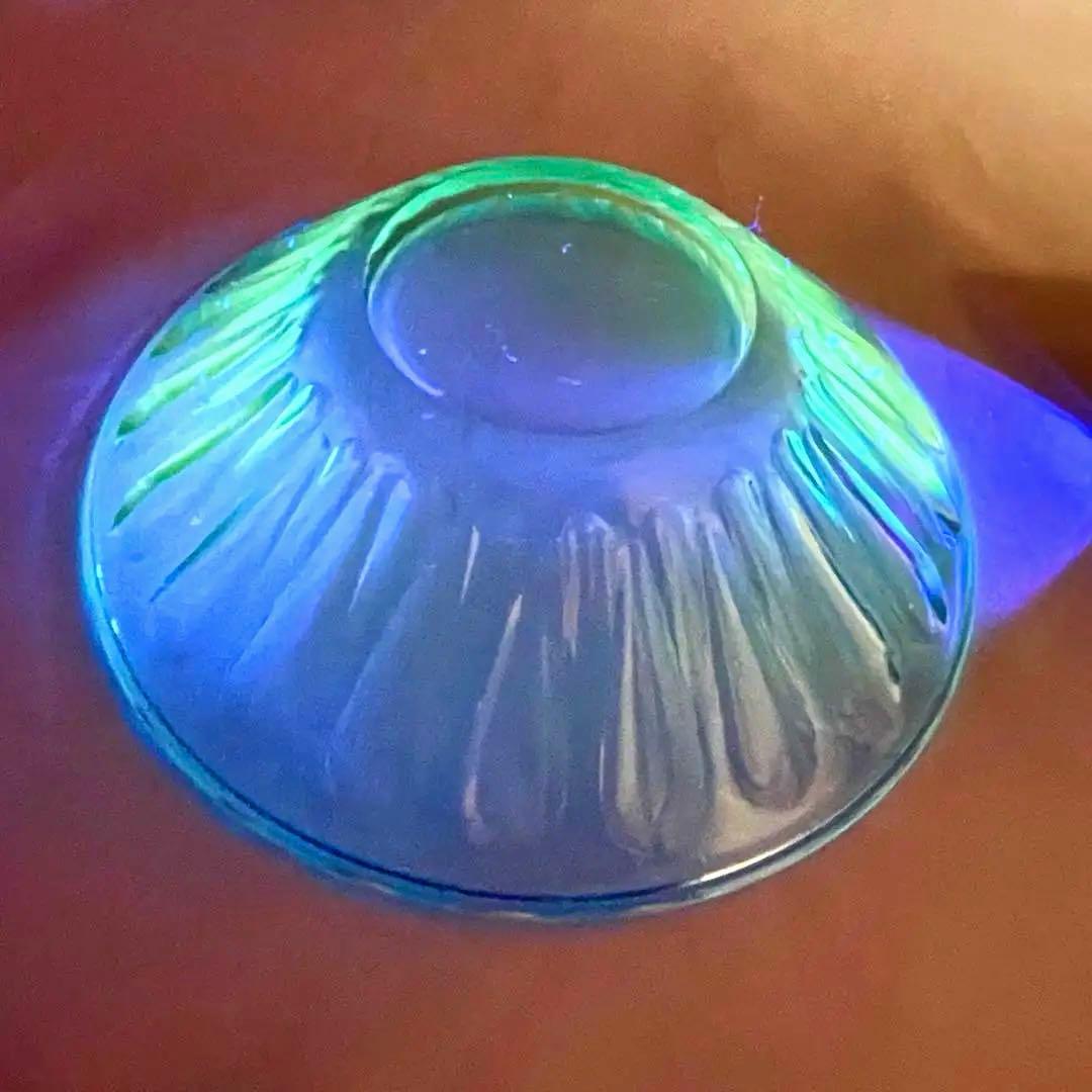 稀少】青 ブルー ウランガラス デザート器 皿 5つセット アンティーク