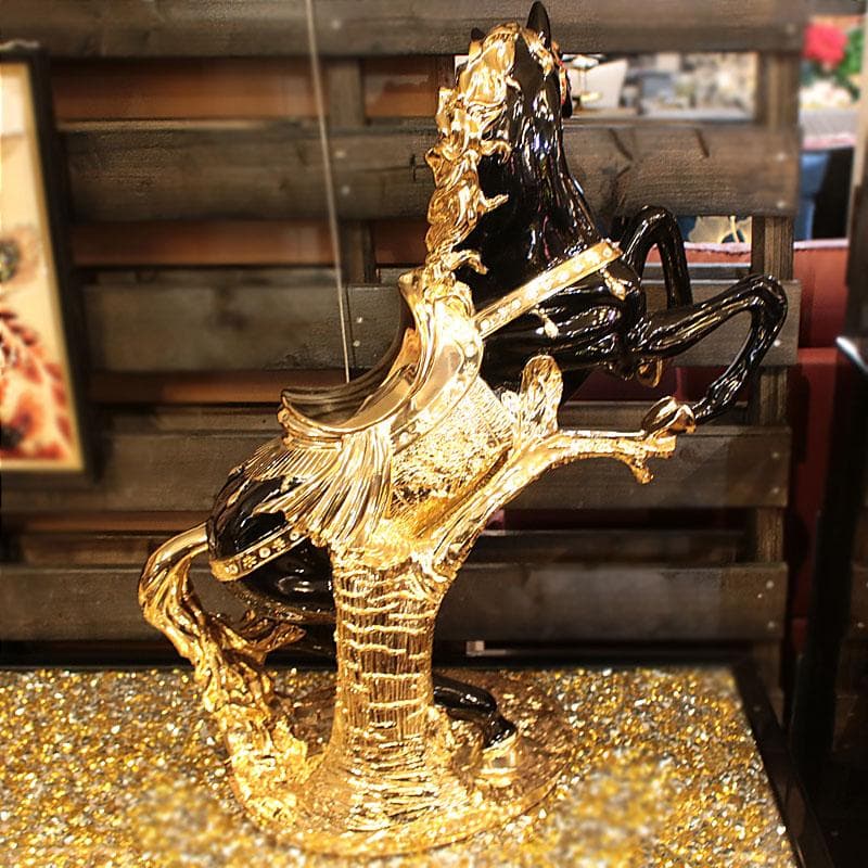 跳ね馬のオブジェ 黒馬 置物 風水 インテリア 113-301