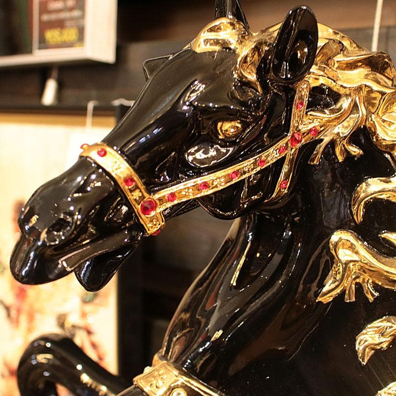 跳ね馬のオブジェ 黒馬 置物 風水 インテリア 113-301