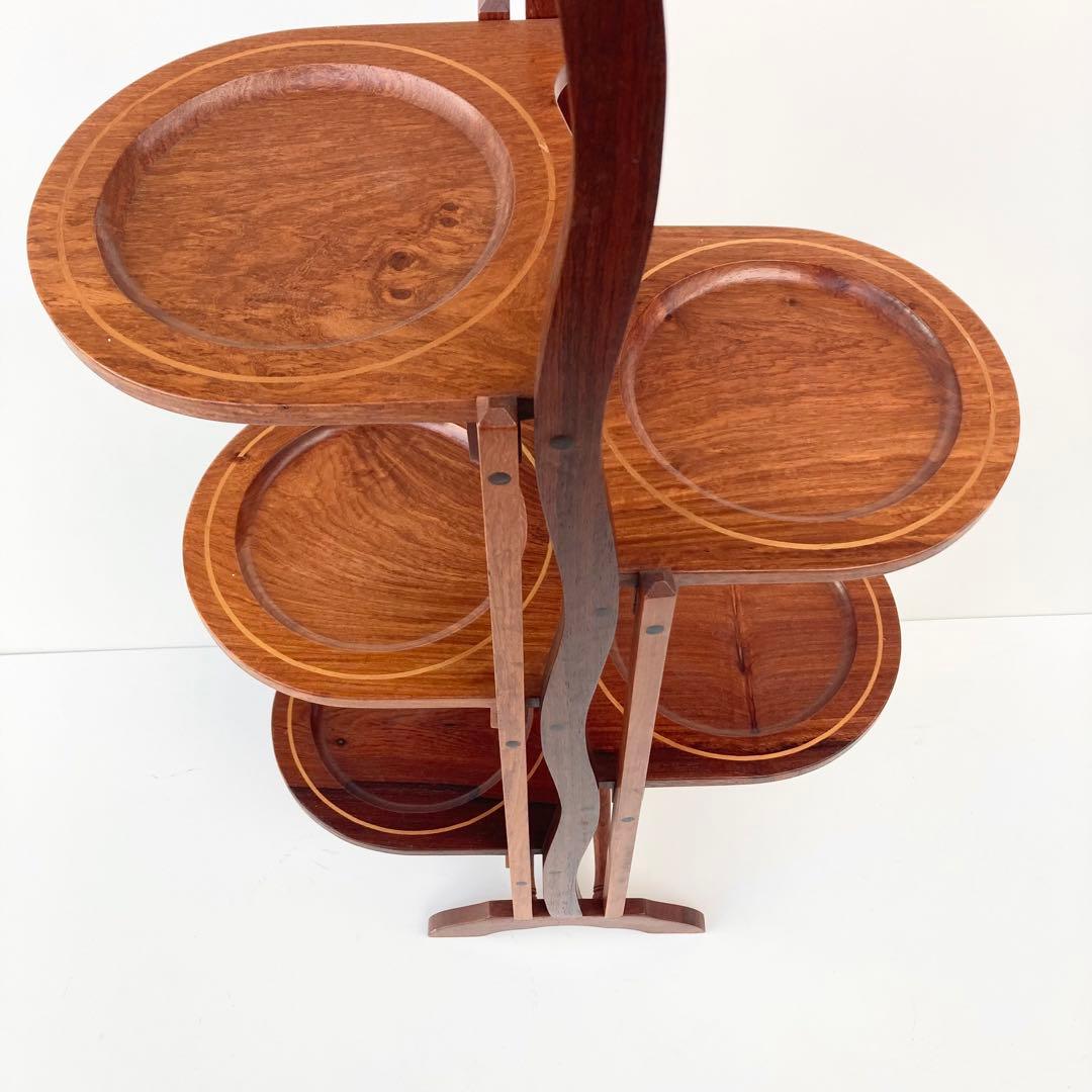 希少 ヴィンテージ ケーキスタンド スリーティアーズ 折りたたみ 北欧　チーク