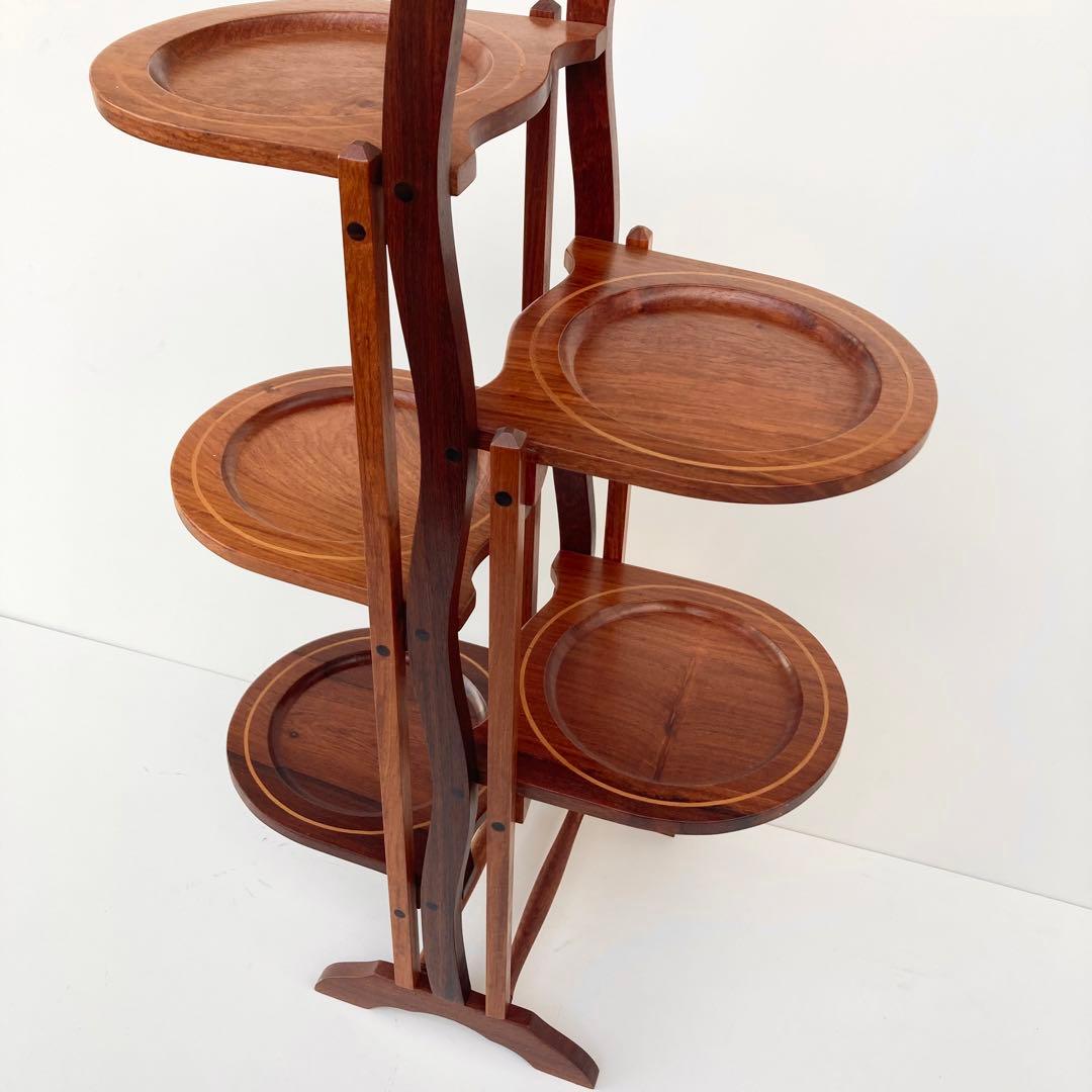 希少 ヴィンテージ ケーキスタンド スリーティアーズ 折りたたみ 北欧　チーク