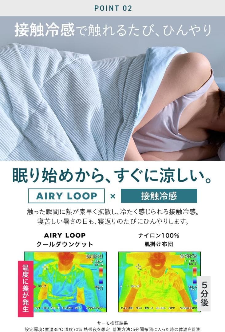 AIRY LOOP 夏用掛け布団 ダブル 洗える・接触冷感・速乾 グレー