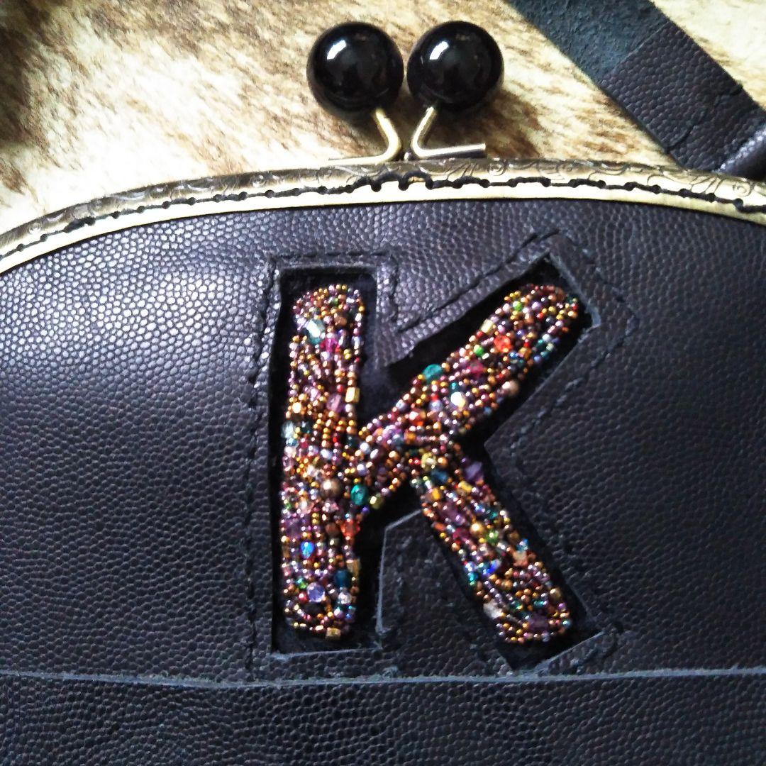 ビーズ刺繍 Kモチーフ 本皮 がま口バッグ オーダーメイド
