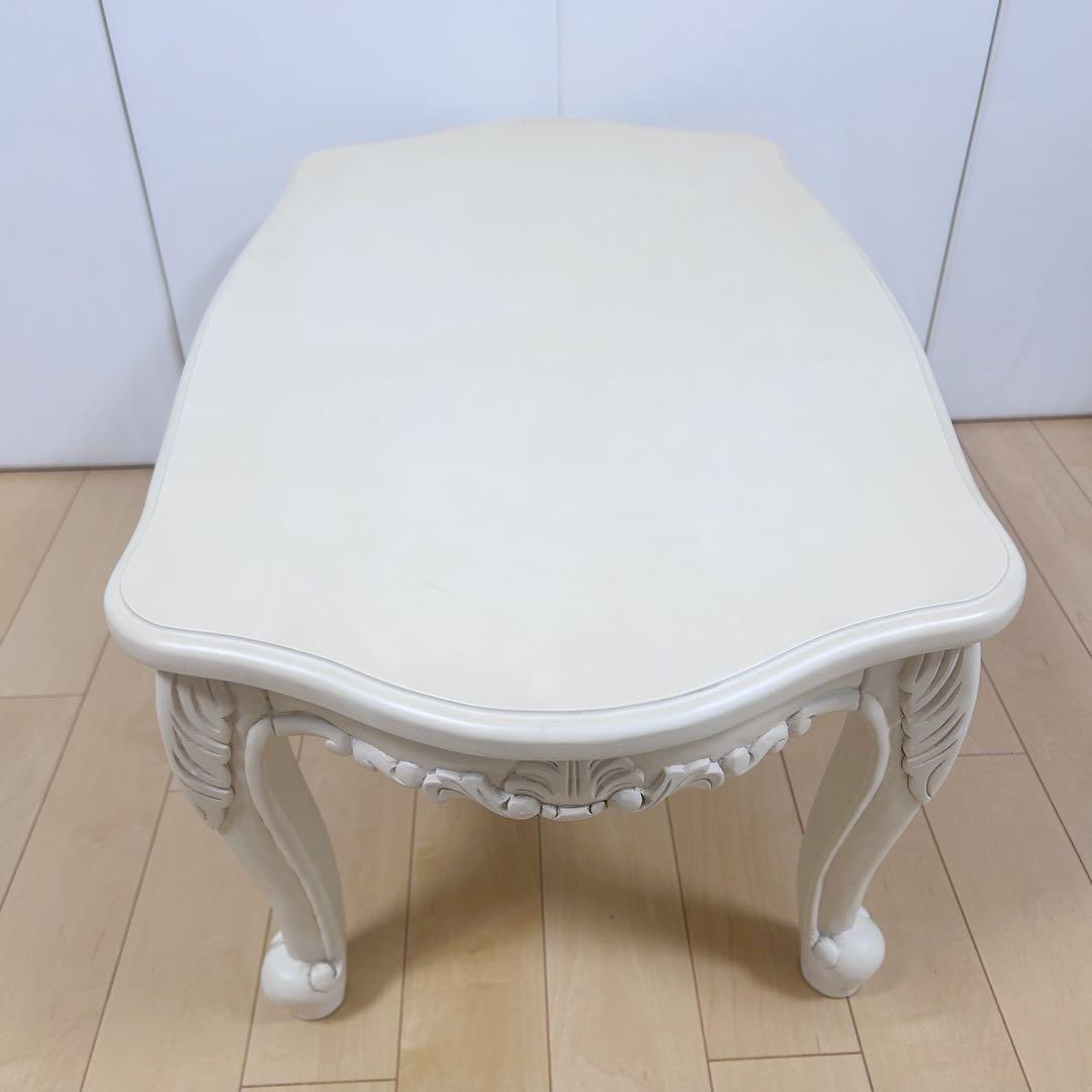 姫系 猫脚　ロココ調 センターテーブル　クリーム色　幅80cm ローテーブル