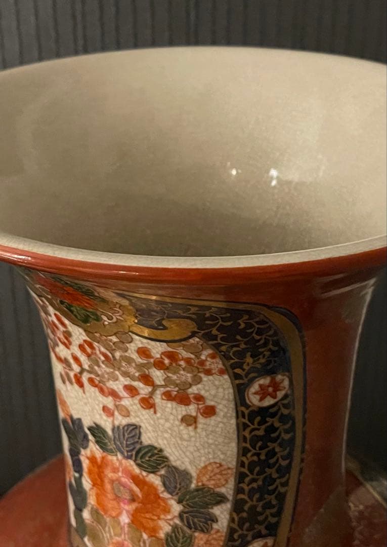 有田焼 伊万里焼 梅牡丹孔雀獅子図 金襴手 大花瓶 68.5cm 花瓶