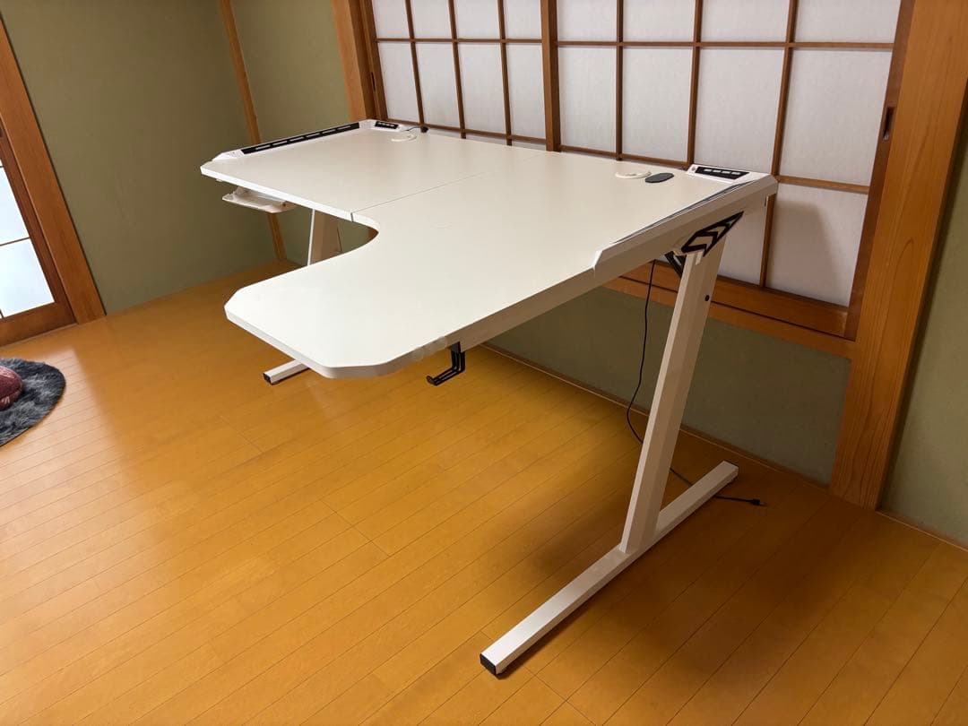 ホワイト L字型 パソコンデスク 高さ調整機能付【引き取りの方は大歓迎】値段相談