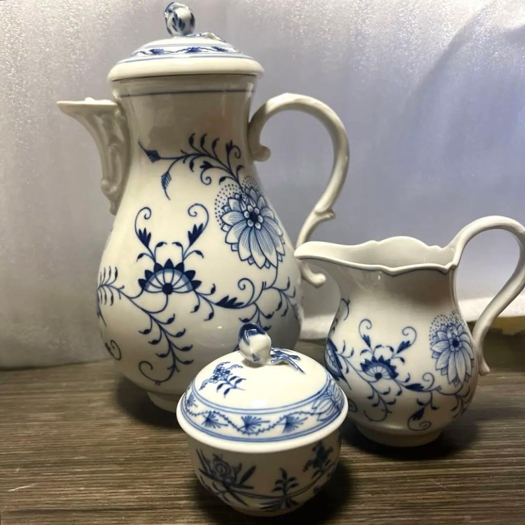 マイセン ブルーオニオン コーヒーポット クリーマー シュガーポット セット