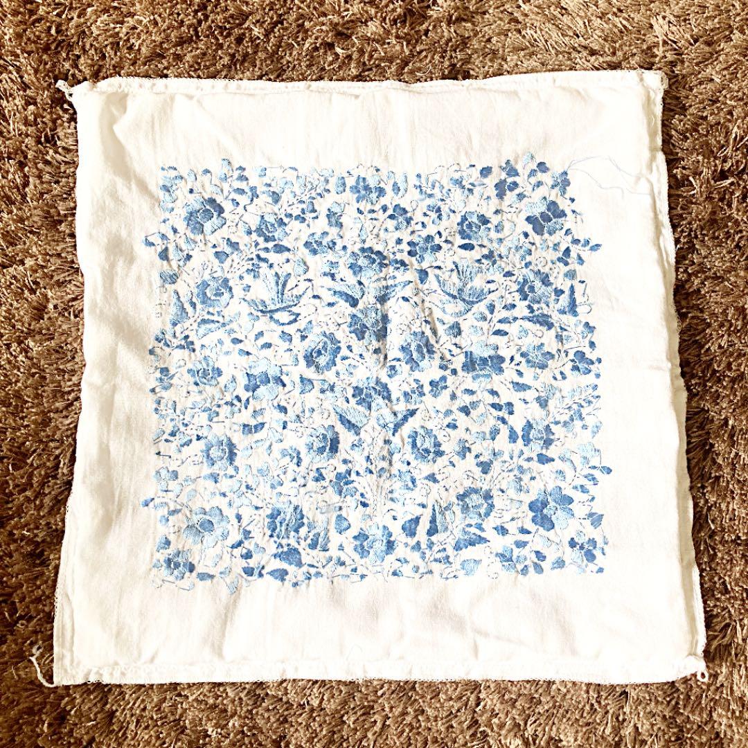 新品＊クッションカバー＊メキシコ刺繍＊ブルー×ホワイト＊水色＊メキシコ雑貨