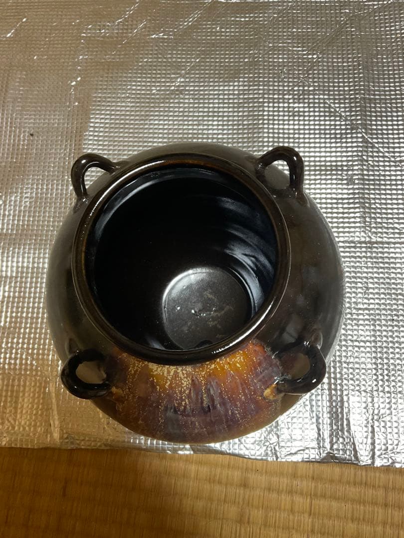 焼物／飾り壺。平安窯。「草山」【新品　未使用　箱付き　網糸飾り付き】
