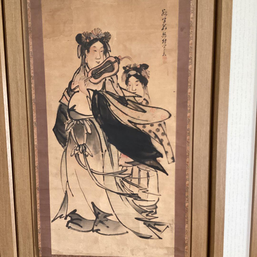 与謝蕪村　紙本彩色画　【　唐　美人画　】　軸先木　箱は池大雅鑑識箱をお付けします