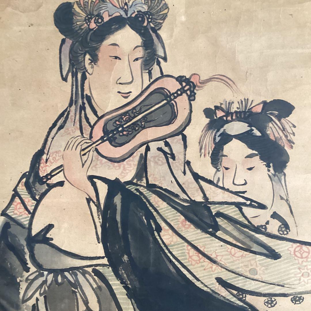与謝蕪村　紙本彩色画　【　唐　美人画　】　軸先木　箱は池大雅鑑識箱をお付けします