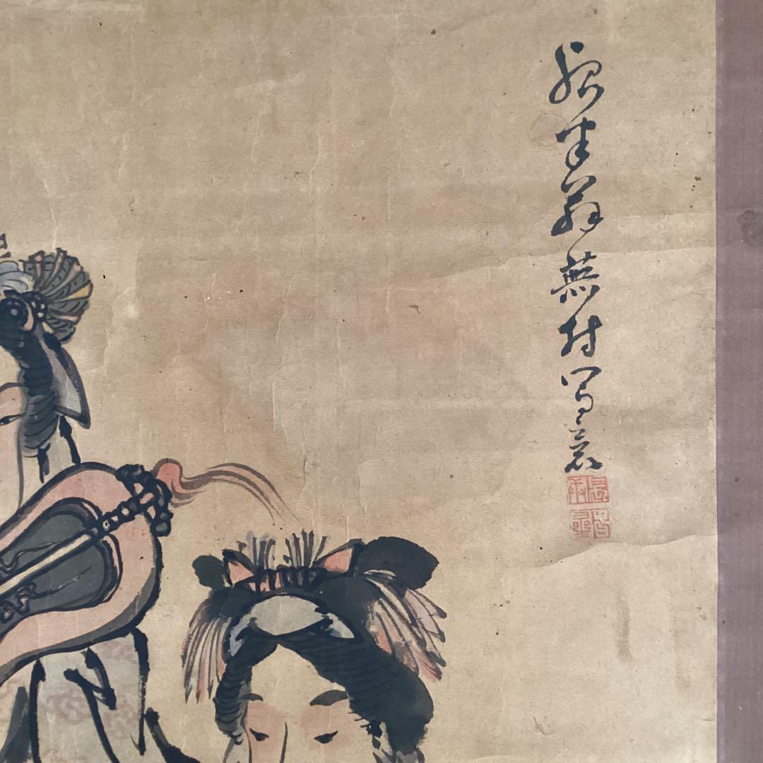 与謝蕪村　紙本彩色画　【　唐　美人画　】　軸先木　箱は池大雅鑑識箱をお付けします