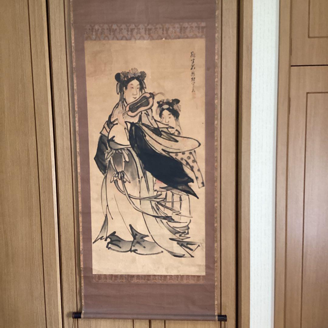 与謝蕪村　紙本彩色画　【　唐　美人画　】　軸先木　箱は池大雅鑑識箱をお付けします