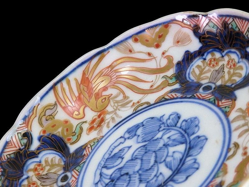 古伊万里　色絵　鳳凰に牡丹の図　４寸皿　５客　C381AS-CZc