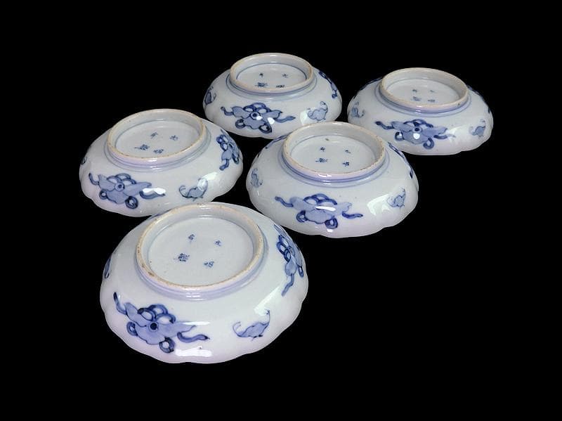 古伊万里　色絵　鳳凰に牡丹の図　４寸皿　５客　C381AS-CZc