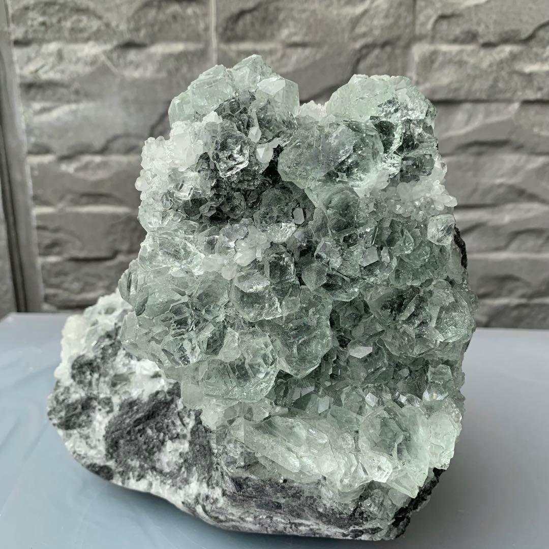 ALLSALE☆雪をかぶったような淡いグリーンフローライト原石クラスター