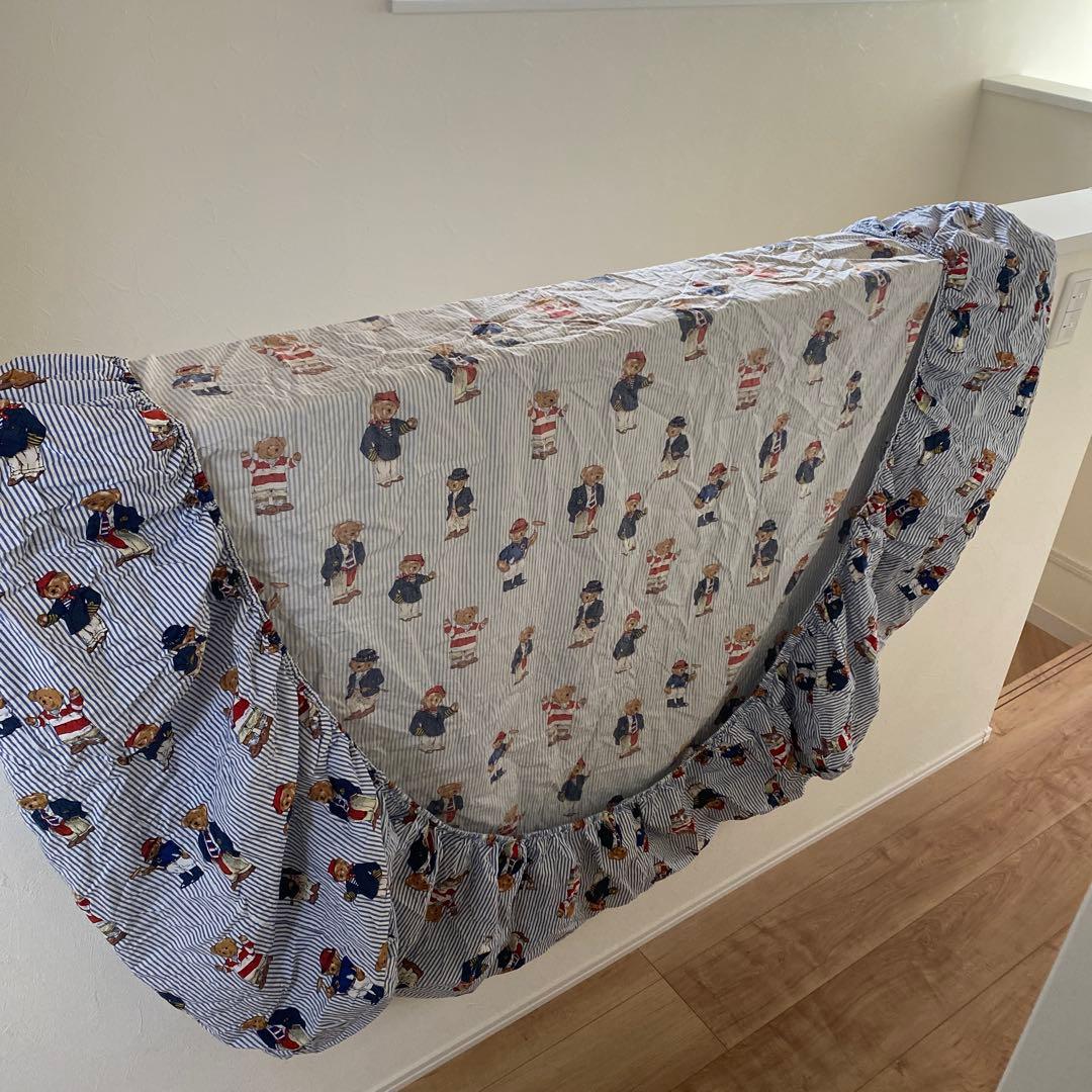 【廃盤】ラルフローレン ポロベア ストライプ ボックスシーツ　Ｑサイズ