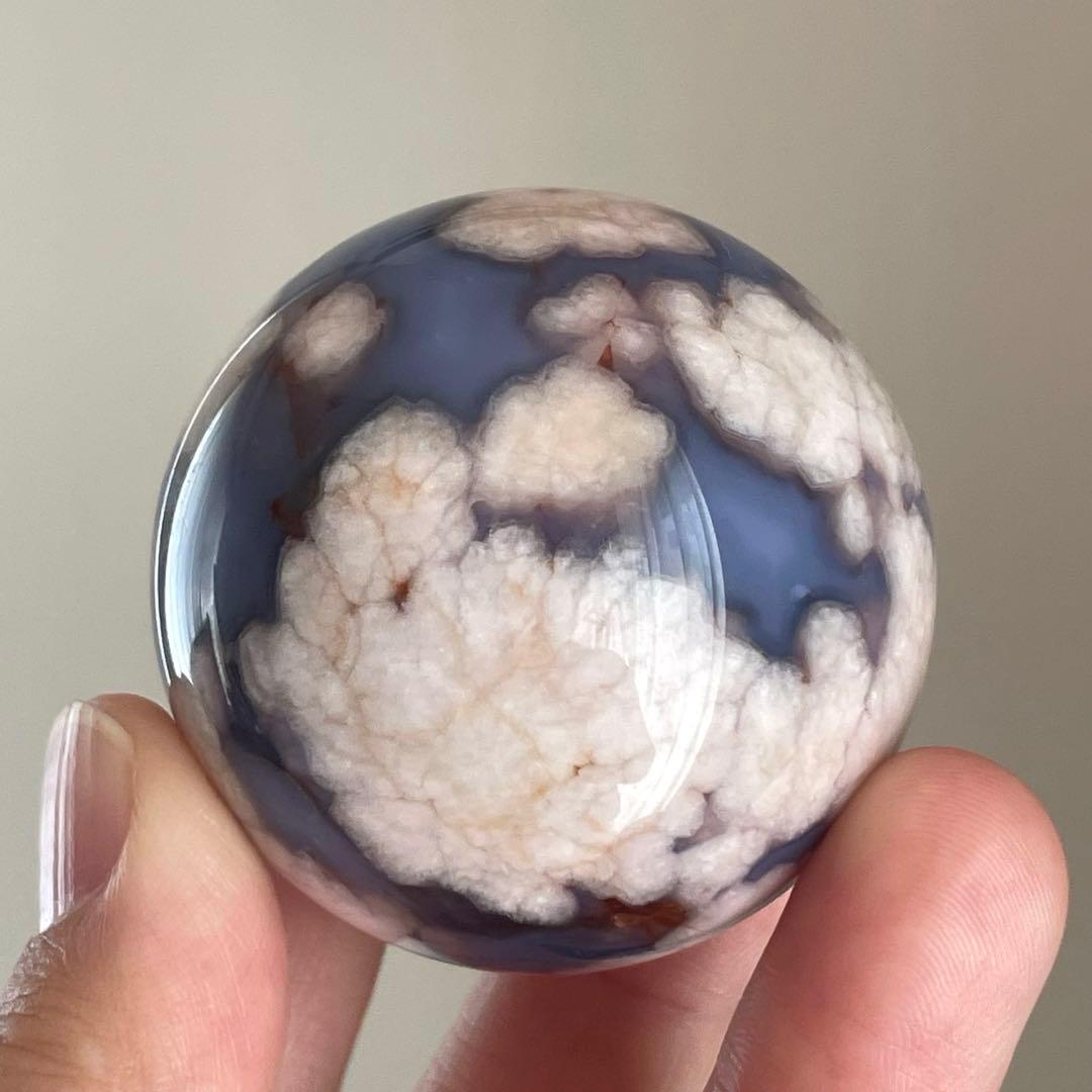 ブルー桜瑪瑙 スフィア 天然石 置物