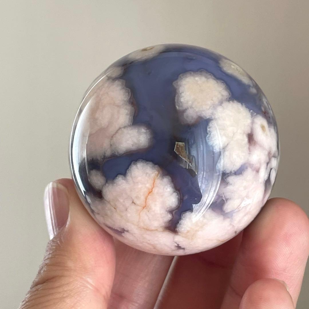 ブルー桜瑪瑙 スフィア 天然石 置物