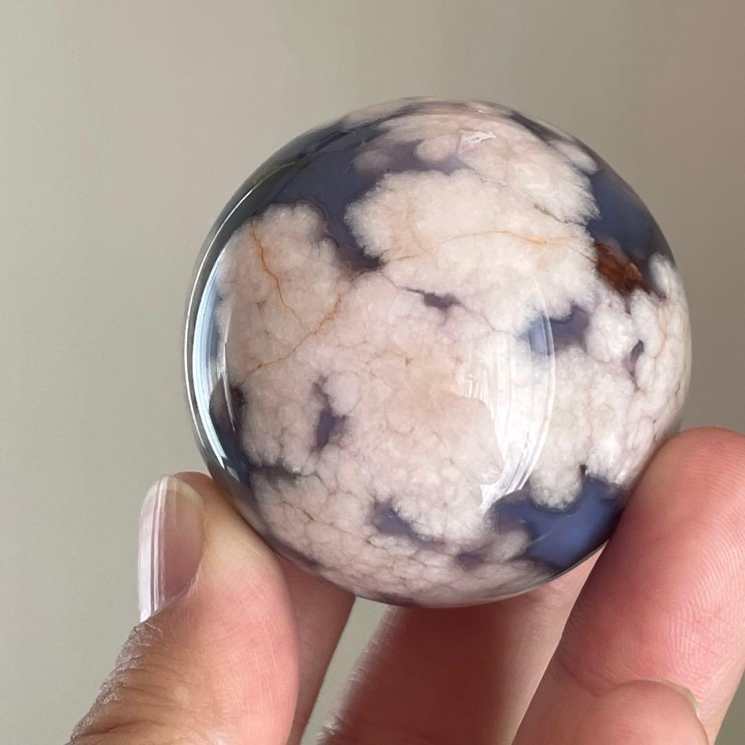 ブルー桜瑪瑙 スフィア 天然石 置物