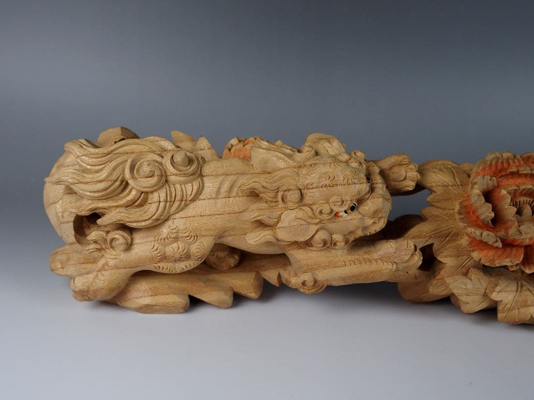 【 木彫 唐獅子 】鉦支持棒　摺り鉦 当たり鉦 二丁鉦 だんじり　山車 曳山