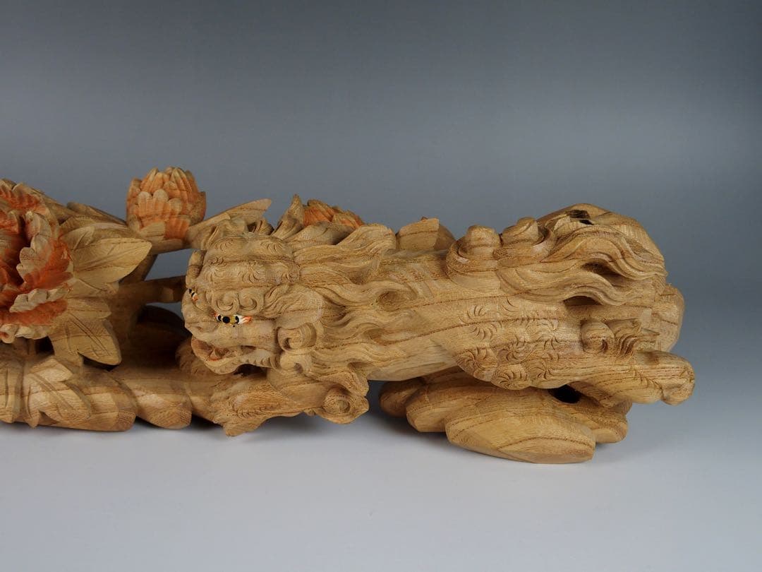 【 木彫 唐獅子 】鉦支持棒　摺り鉦 当たり鉦 二丁鉦 だんじり　山車 曳山