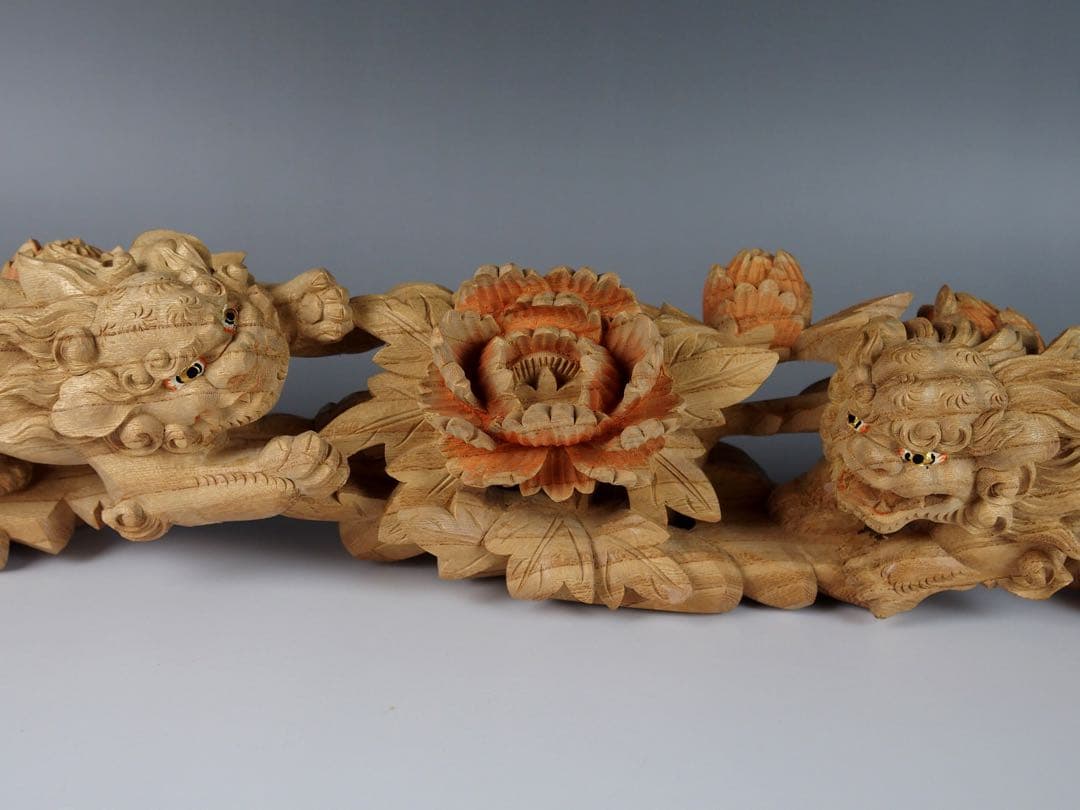 【 木彫 唐獅子 】鉦支持棒　摺り鉦 当たり鉦 二丁鉦 だんじり　山車 曳山