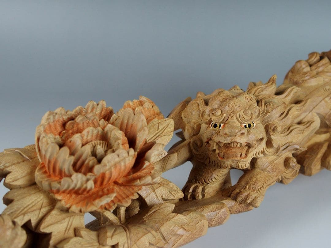 【 木彫 唐獅子 】鉦支持棒　摺り鉦 当たり鉦 二丁鉦 だんじり　山車 曳山