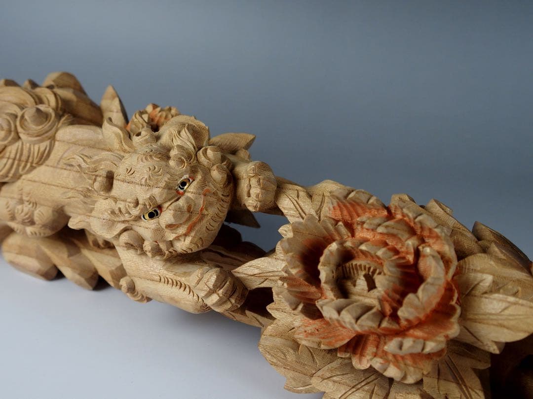 【 木彫 唐獅子 】鉦支持棒　摺り鉦 当たり鉦 二丁鉦 だんじり　山車 曳山