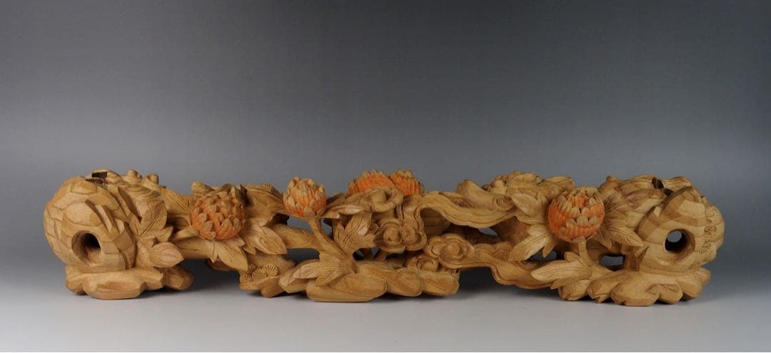 【 木彫 唐獅子 】鉦支持棒　摺り鉦 当たり鉦 二丁鉦 だんじり　山車 曳山