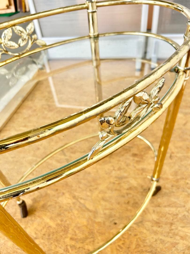 585 ヨーロピアン キッチンワゴン アンティーク　クラシック 重厚 真鍮風　a