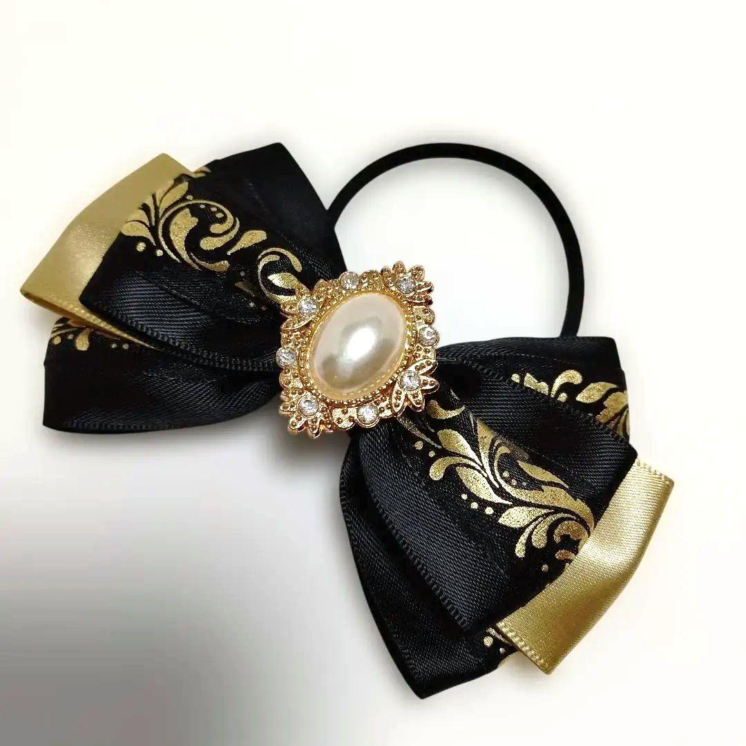 ★ペンライトリボン キンブレリボン★黒×金 ブラック ゴールド 手首にも可愛い