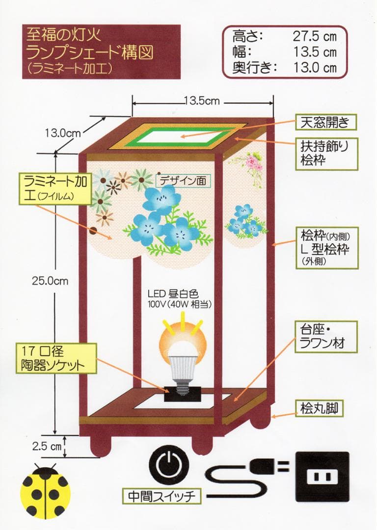 和紙の温り＝「丸に違い鷹の羽」／2本組／LED・檜枠造・フイルム加工・軽量／