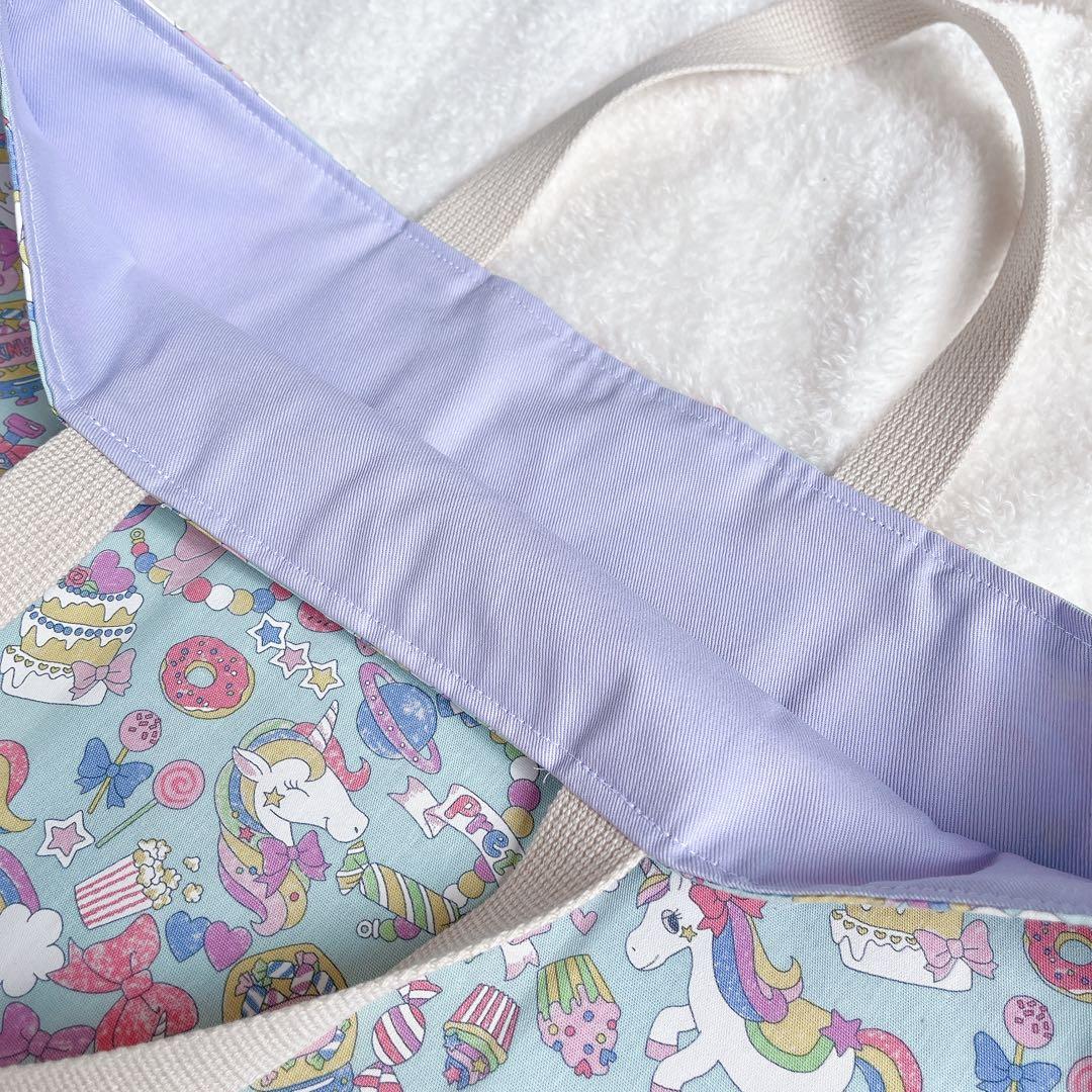 女の子 ユニコーン レッスンバッグ 水色 片面レース