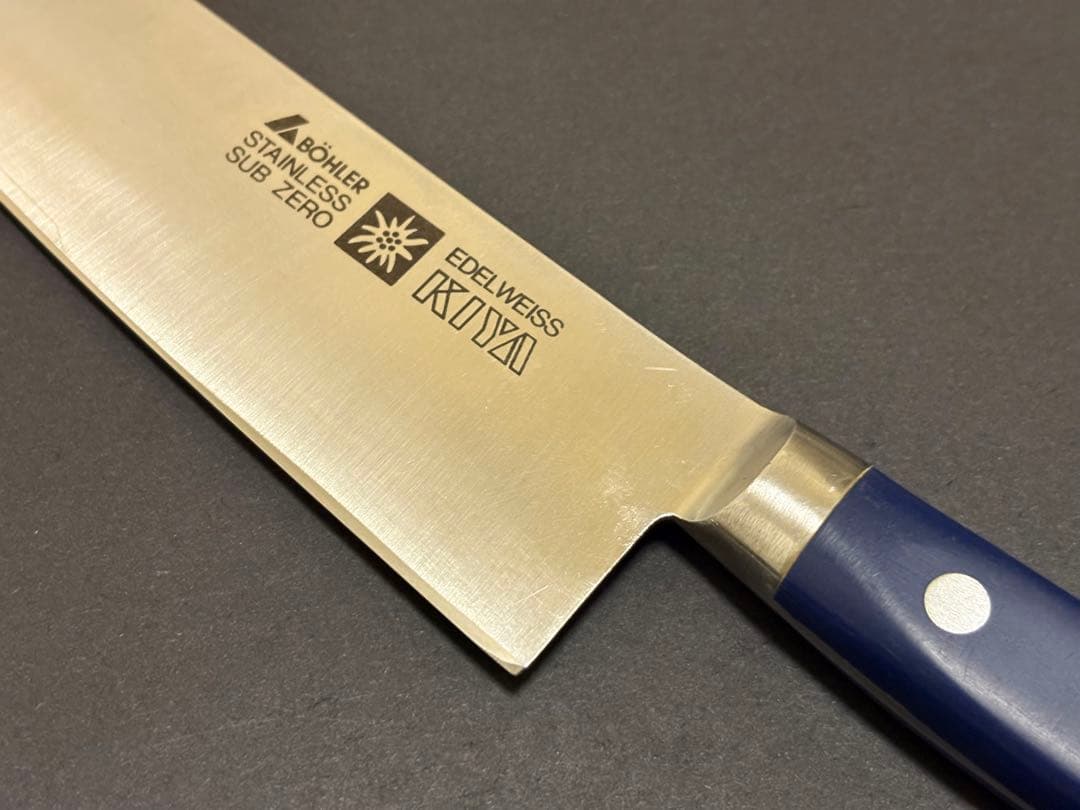 【限定カラー】日本橋 木屋 エーデルワイス 鎌型 三徳 ブルー 180mm 鍔付