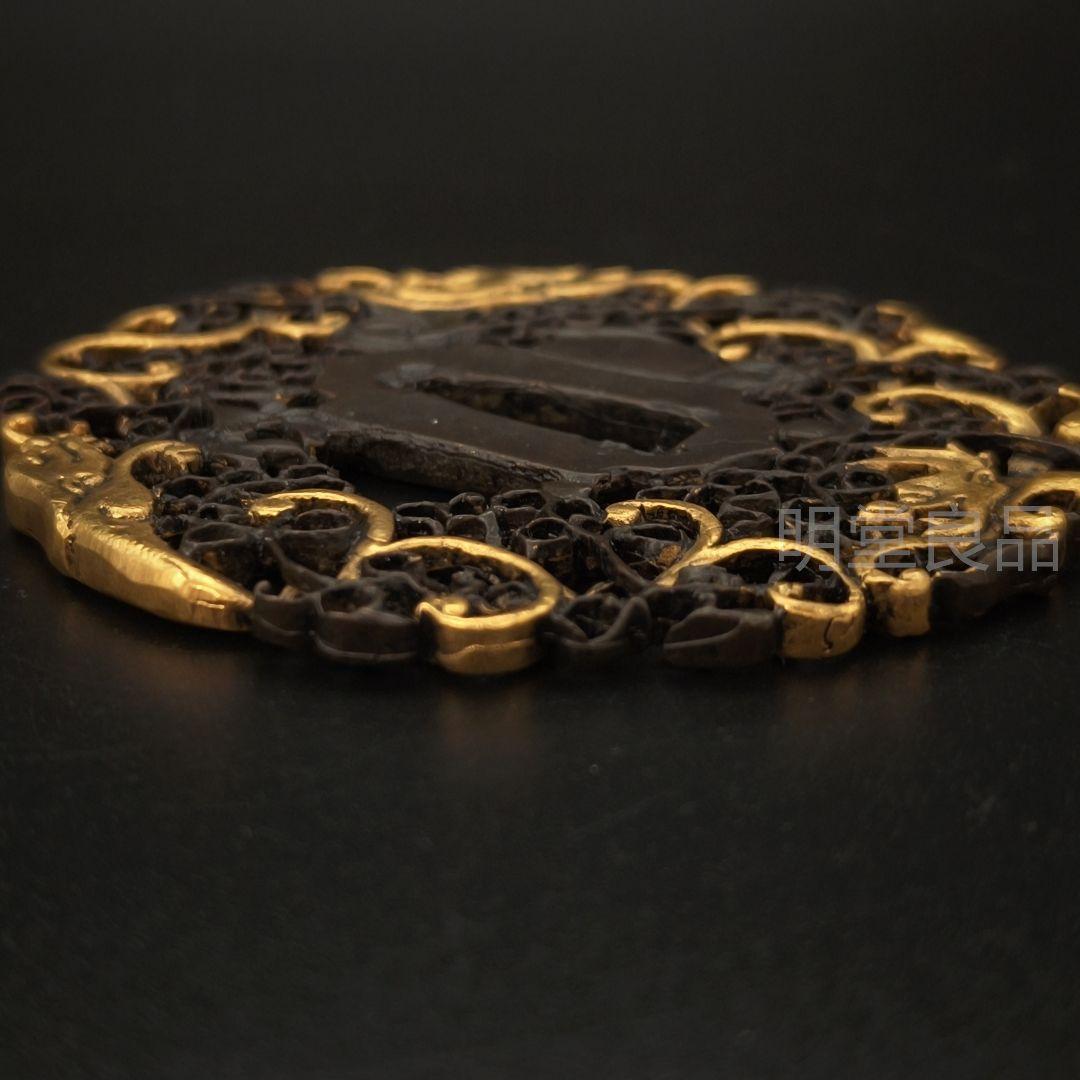 刀鍔 花の図 鍔 日本刀装具 銅地 細工 金銀メッキ 刀剣美術 武道具