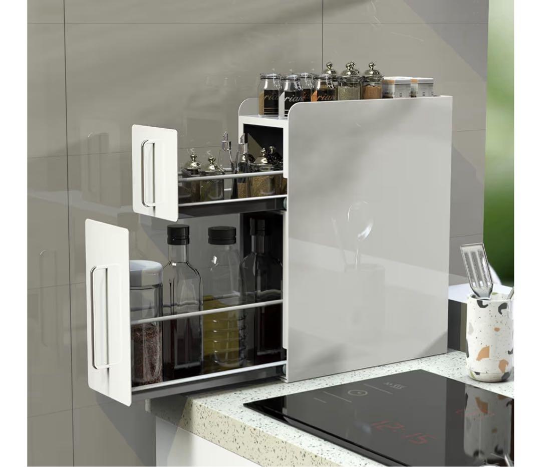 ホワイト調味料ラック 引き出し式