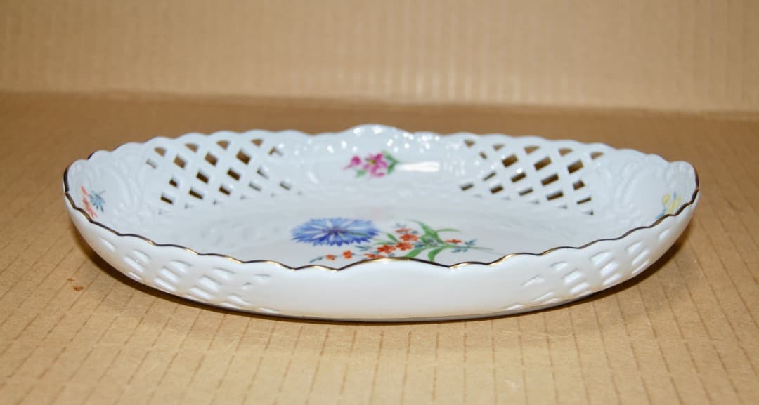 マイセン オーバル皿 バスケット 変形皿 花柄