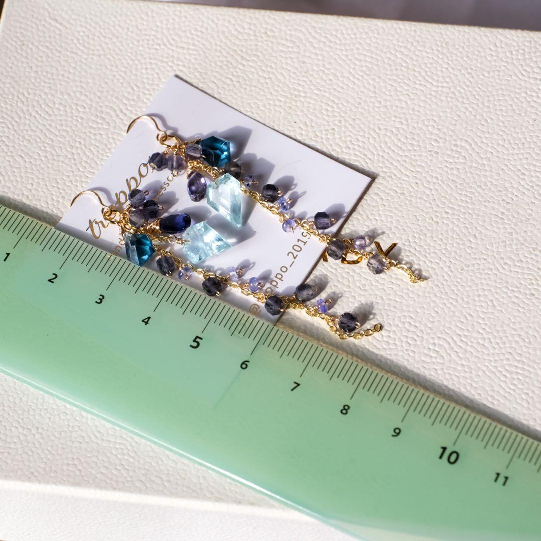 14kgfアクアマリンペンタゴン・ロンドンブルートパーズピアス/イヤリング