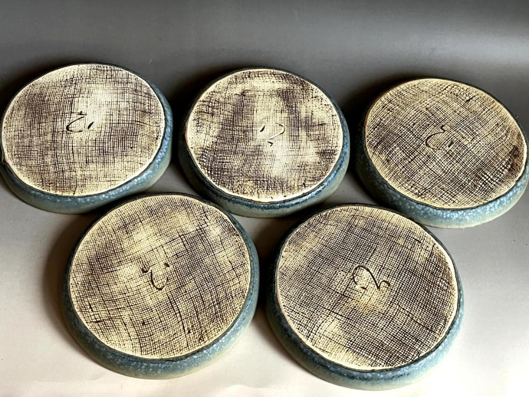 皿■青釉 銘々皿【古田英晶】美濃陶芸協会会員 5客 共箱 時代物 骨董品■