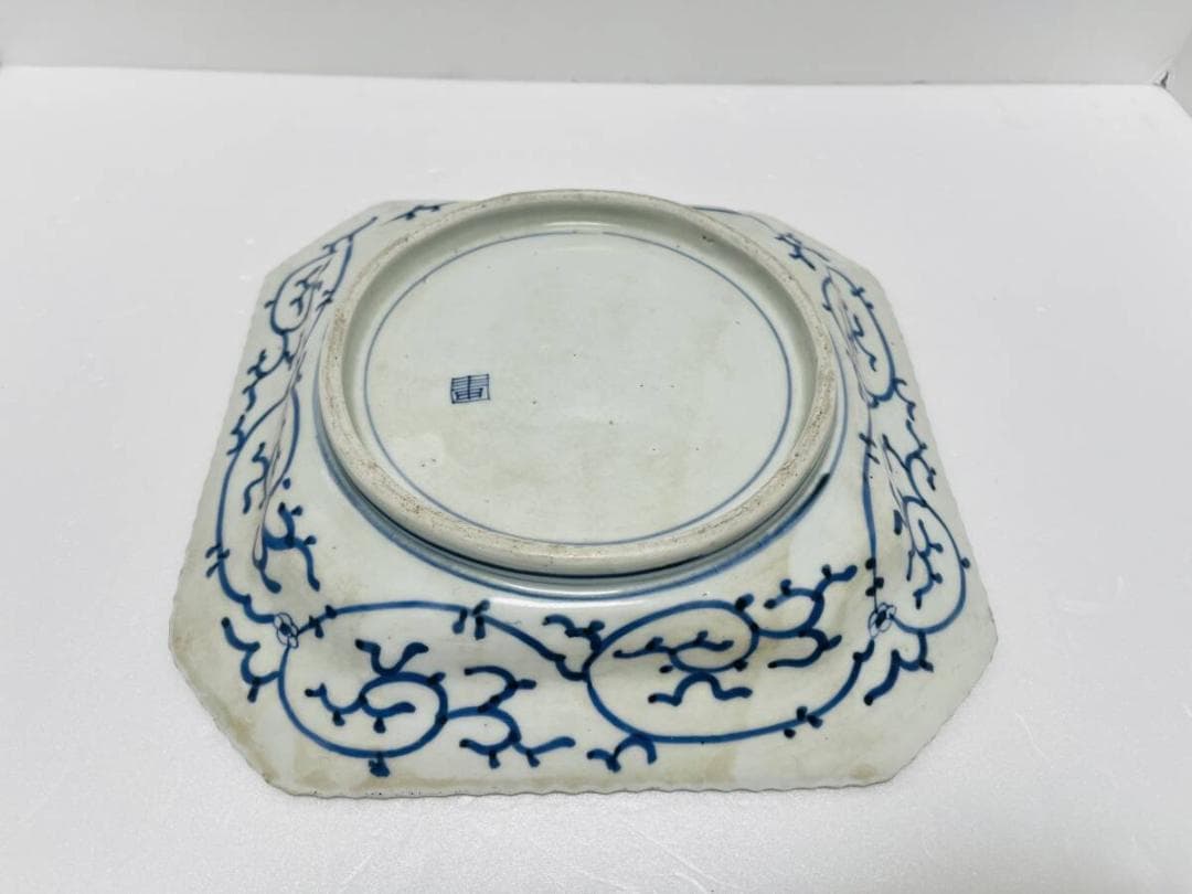 古伊万里図四方皿菊皿江戸-明治期染付