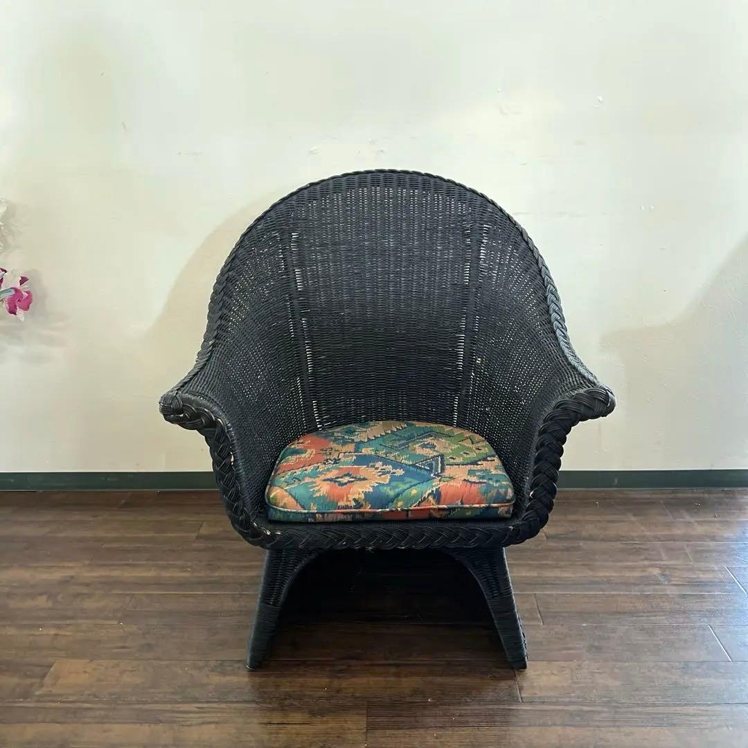k972r115 ラタン アームチェア/シングルソファ 2台セット ブラック