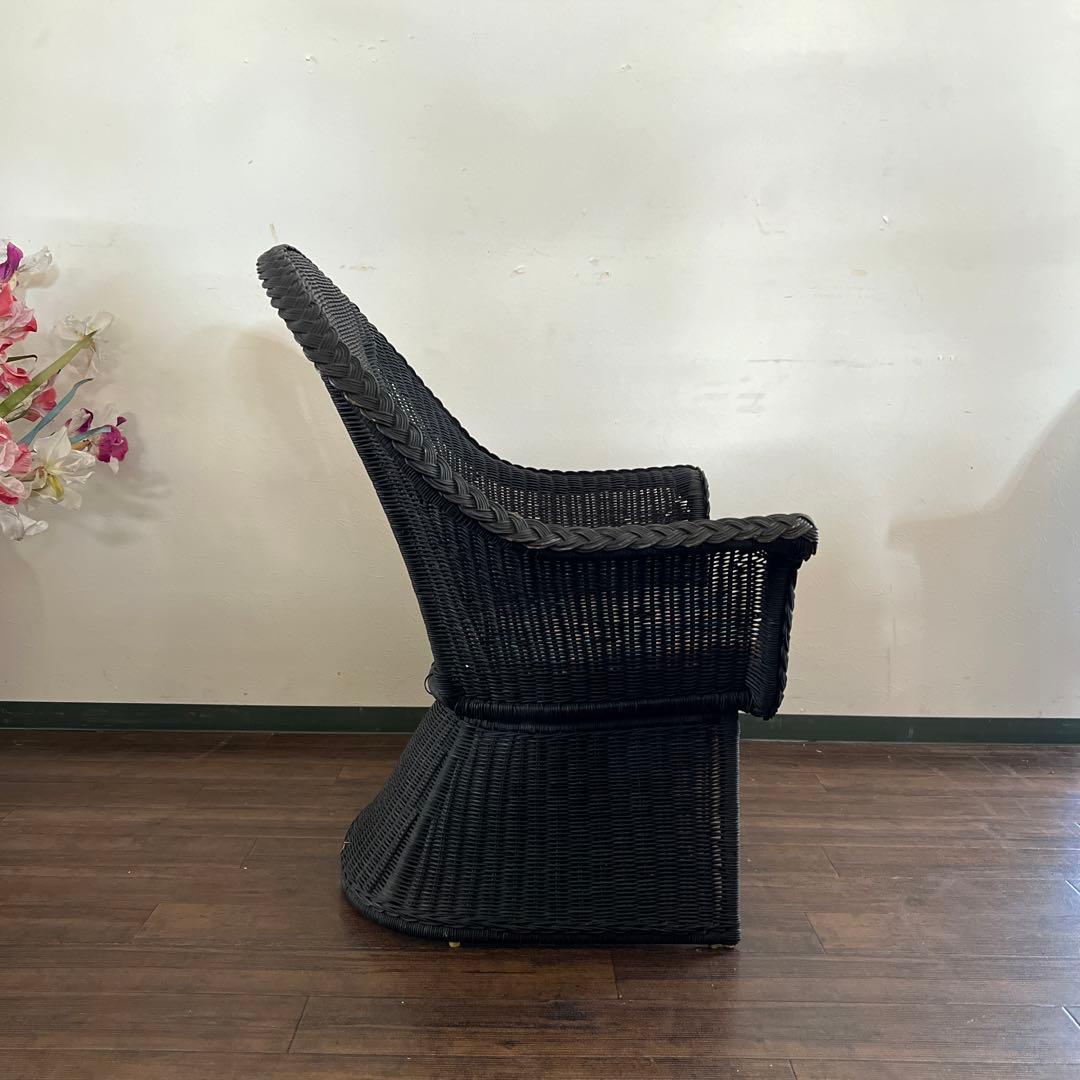 k972r115 ラタン アームチェア/シングルソファ 2台セット ブラック