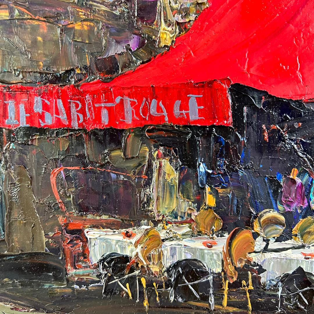 最終値下げ】美品 定岡宏「赤いカフェテラス」油絵 油彩 直筆サイン